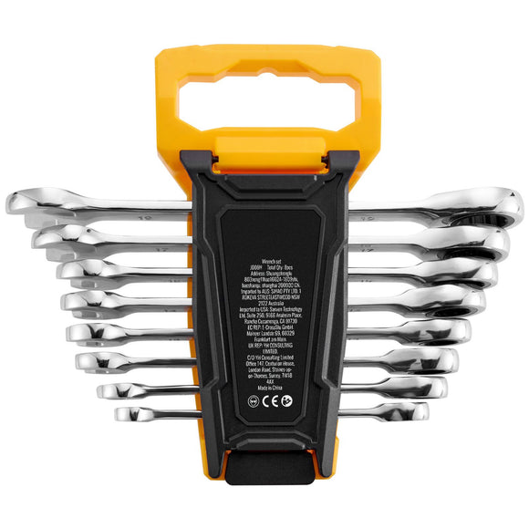Combination Wrench Set 8-Piece Metric 8 mm to 19 mm with Organizer Rack