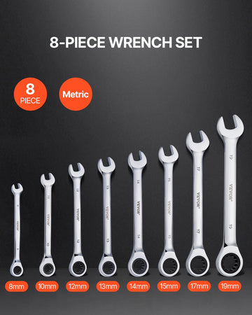 VEVOR Combination Wrench Set 8-Piece Metric 8 mm to 19 mm with Organizer Rack - 0