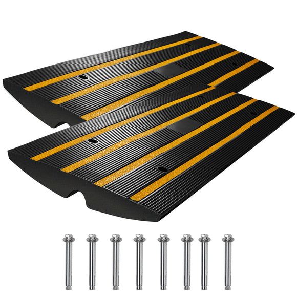 Curb Ramp, 2 Pack, 6.5 cm Rise, Rubber Driveway Ramps, Heavy Duty 15 tons Weight Capacity Threshold Ramp, Curbside Bridge Ramps for Loading Dock Garage Sidewalk, Expandable Full Ramp Set
