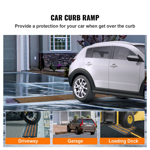 Curb Ramp, 2 Pack, 6.5 cm Rise, Rubber Driveway Ramps, Heavy Duty 15 tons Weight Capacity Threshold Ramp, Curbside Bridge Ramps for Loading Dock Garage Sidewalk, Expandable Full Ramp Set