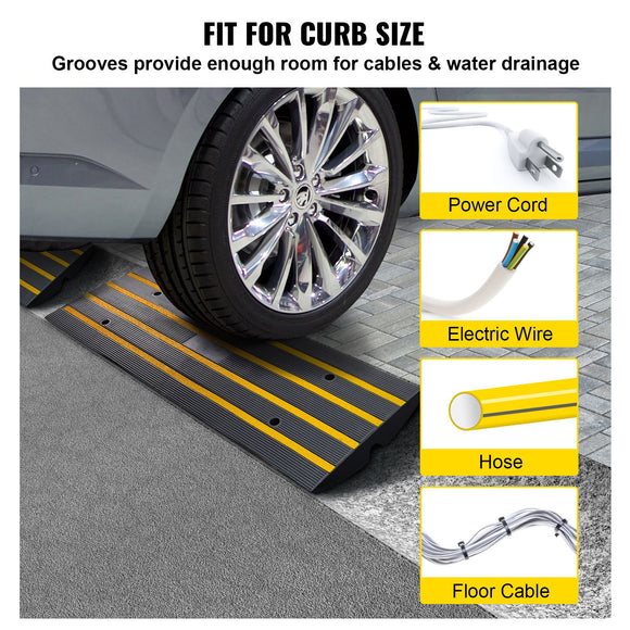 Curb Ramp, 2 Pack, 6.5 cm Rise, Rubber Driveway Ramps, Heavy Duty 15 tons Weight Capacity Threshold Ramp, Curbside Bridge Ramps for Loading Dock Garage Sidewalk, Expandable Full Ramp Set