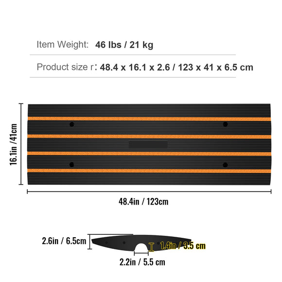 Curb Ramp, 2 Pack, 6.5 cm Rise, Rubber Driveway Ramps, Heavy Duty 15 tons Weight Capacity Threshold Ramp, Curbside Bridge Ramps for Loading Dock Garage Sidewalk, Expandable Full Ramp Set