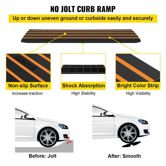 VEVOR Curb Ramp, 2 Pack, 6.5 cm Rise, Rubber Driveway Ramps, Heavy Duty 15 tons Weight Capacity Threshold Ramp, Curbside Bridge Ramps for Loading Dock Garage Sidewalk, Expandable Full Ramp Set