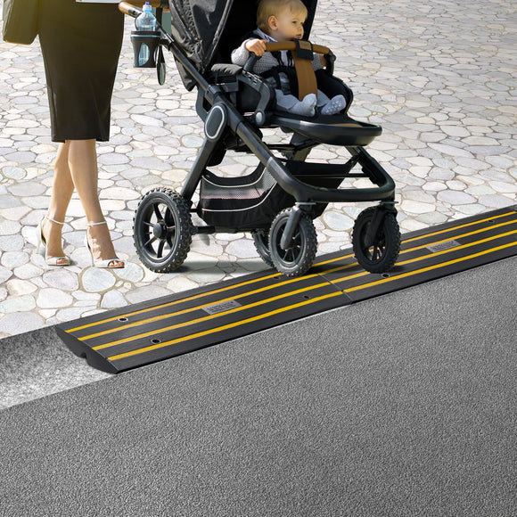 VEVOR Curb Ramp, 2 Pack, 6.5 cm Rise, Rubber Driveway Ramps, Heavy Duty 15 tons Weight Capacity Threshold Ramp, Curbside Bridge Ramps for Loading Dock Garage Sidewalk, Expandable Full Ramp Set