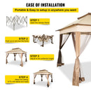 Outdoor Canopy Gazebo Tent, Portable Canopy Shelter with 11\'x11\' Large Shade Space for Party, Backyard, Patio Lawn and Garden, 4 Sandbags, Carrying Bag and Netting Included, Brown-6