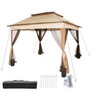 Outdoor Canopy Gazebo Tent, Portable Canopy Shelter with 11\'x11\' Large Shade Space for Party, Backyard, Patio Lawn and Garden, 4 Sandbags, Carrying Bag and Netting Included, Brown-9