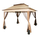 Outdoor Canopy Gazebo Tent, Portable Canopy Shelter with 11\'x11\' Large Shade Space for Party, Backyard, Patio Lawn and Garden, 4 Sandbags, Carrying Bag and Netting Included, Brown-11
