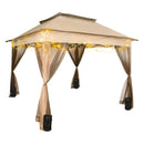 Outdoor Canopy Gazebo Tent, Portable Canopy Shelter with 11\'x11\' Large Shade Space for Party, Backyard, Patio Lawn and Garden, 4 Sandbags, Carrying Bag and Netting Included, Brown-12