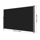 Retractable Side Awning, 160X300cm Aluminum Outdoor Privacy Screen, 280g Polyester Water-proof Retractable Patio Screen, UV 30+ Room Divider Wind Screen for Patio, Backyard, Balcony, Black-8