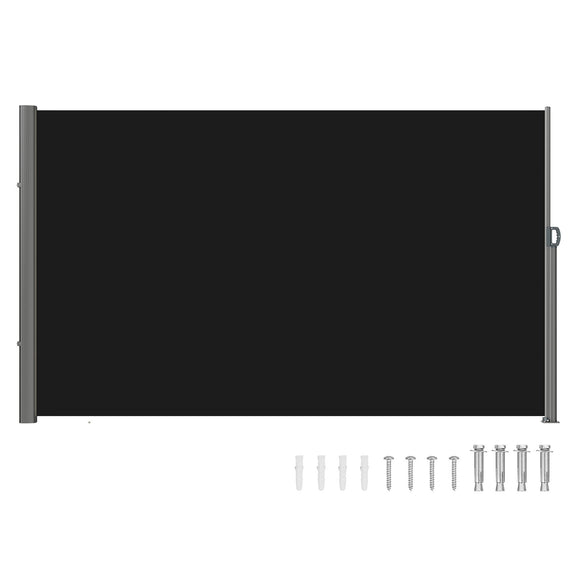 Retractable Side Awning, 160X300cm Aluminum Outdoor Privacy Screen, 280g Polyester Water-proof Retractable Patio Screen, UV 30+ Room Divider Wind Screen for Patio, Backyard, Balcony, Black