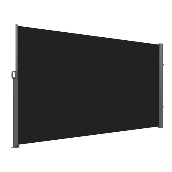 Retractable Side Awning, 160X300cm Aluminum Outdoor Privacy Screen, 280g Polyester Water-proof Retractable Patio Screen, UV 30+ Room Divider Wind Screen for Patio, Backyard, Balcony, Black