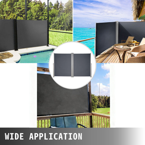 Retractable Side Awning, 160X600cm Aluminum Outdoor Privacy Screen, 280g Polyester Water-proof Retractable Patio Screen, UV 30+ Room Divider Wind Screen for Patio, Backyard, Balcony, Gray