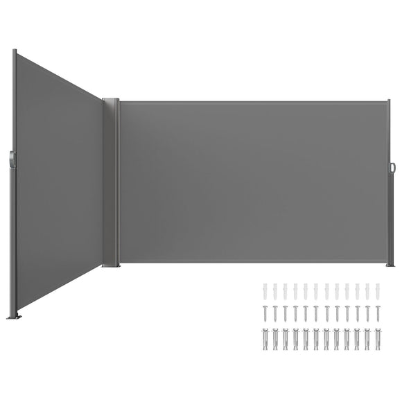 Retractable Side Awning, 160X600cm Aluminum Outdoor Privacy Screen, 280g Polyester Water-proof Retractable Patio Screen, UV 30+ Room Divider Wind Screen for Patio, Backyard, Balcony, Gray