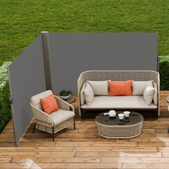 VEVOR Retractable Side Awning, 160X600cm Aluminum Outdoor Privacy Screen, 280g Polyester Water-proof Retractable Patio Screen, UV 30+ Room Divider Wind Screen for Patio, Backyard, Balcony, Gray