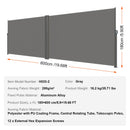 Retractable Side Awning, 180X600cm Aluminum Outdoor Privacy Screen, 280g Polyester Water-proof Retractable Patio Screen, UV 30+ Room Divider Wind Screen for Patio, Backyard, Balcony, Gray-7