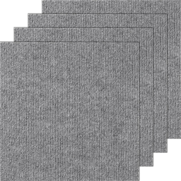 Carpet Tiles Peel and Stick, Squares Self Adhesive Carpet Floor Tile, Soft Padded Carpet Tiles, Easy Install DIY for Bedroom Living Room Indoor Outdoor (12 Tiles, Light Gray)