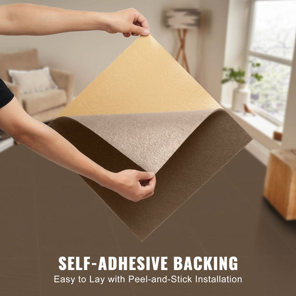 Carpet Tiles Peel and Stick, Squares Self Adhesive Carpet Floor Tile, Soft Padded Carpet Tiles, Easy Install DIY for Bedroom Living Room Indoor Outdoor (10 Tiles, Dark Brown)