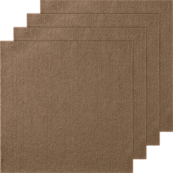 Carpet Tiles Peel and Stick, Squares Self Adhesive Carpet Floor Tile, Soft Padded Carpet Tiles, Easy Install DIY for Bedroom Living Room Indoor Outdoor (10 Tiles, Dark Brown)