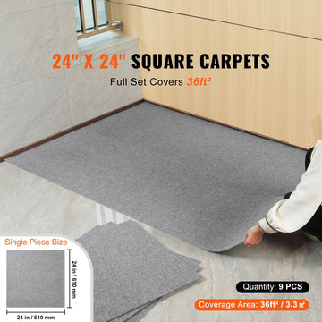 Carpet Tiles Peel and Stick, Squares Self Adhesive Carpet Floor Tile, Soft Padded Carpet Tiles, Easy Install DIY for Bedroom Living Room Indoor Outdoor (9Tiles, Light Gray) - 0
