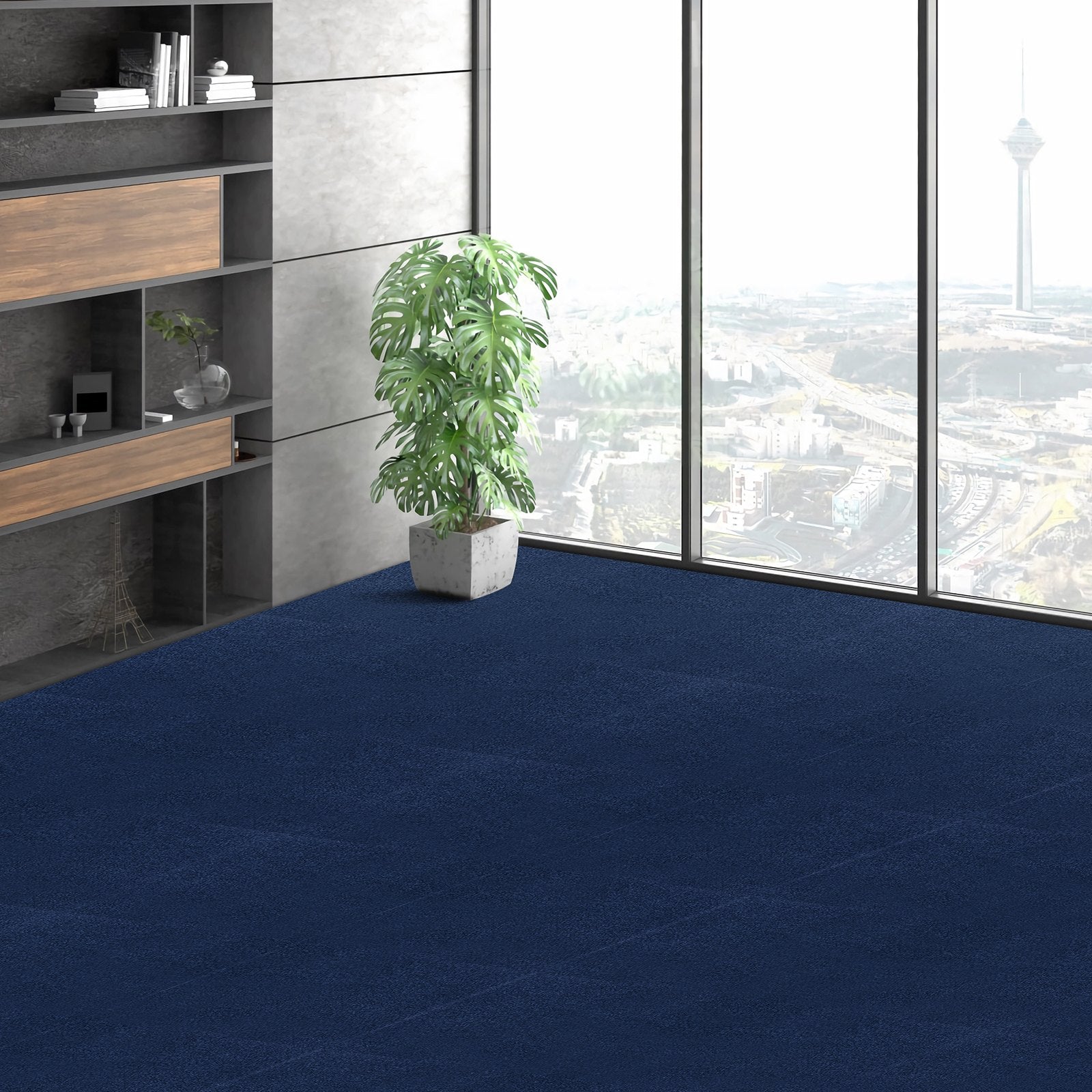 VEVOR Carpet Tiles Peel and Stick, Squares Self Adhesive Carpet Floor Tile, Soft Padded Carpet Tiles, Easy Install DIY for Bedroom Living Room Indoor Outdoor (15Tiles, Dark Blue)