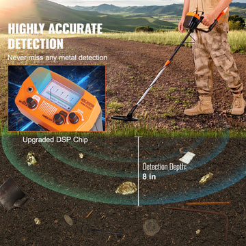 Metal Detector for Adults & Kids, 8", Professional Adjustable Higher Accuracy Gold Detector, IP68 Waterproof Coil with LCD Display Advanced DSP Chip, for Detecting Gold Coin Treasure Hunting - 0