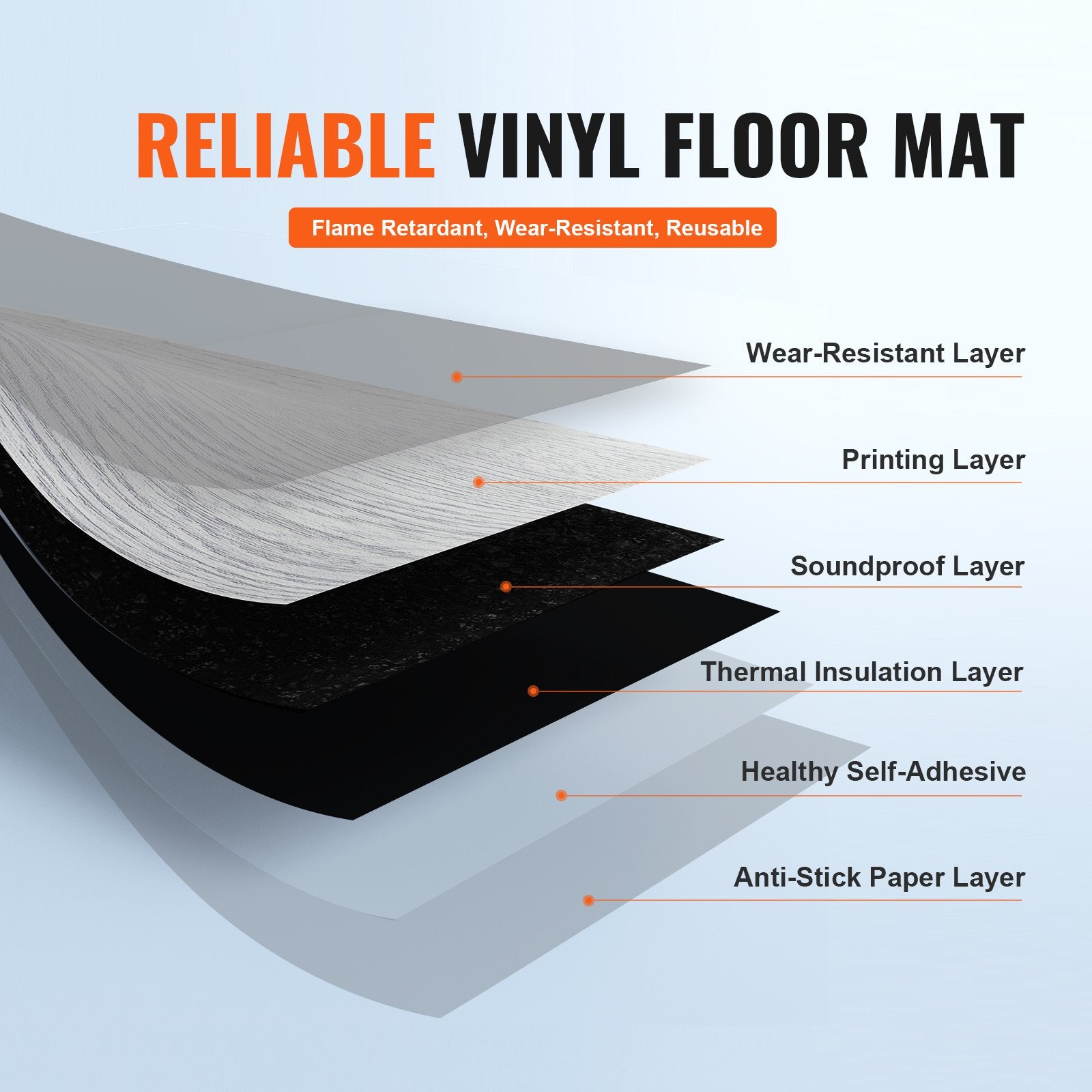 VEVOR Self Adhesive Vinyl Floor Tiles 36 x 6 inch, 20 Tiles 0.62mm Thick Peel & Stick, Light Gray Wood Grain DIY Flooring for Kitchen, Dining Room, Bedrooms & Bathrooms, Easy for Home Decor - 0