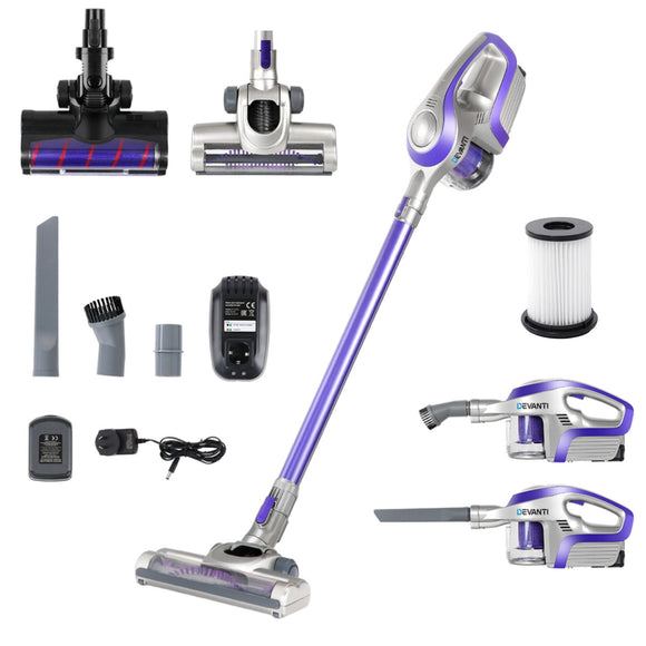Devanti Stick Vacuum Cleaner Roller Brush Cordless 150W Purple