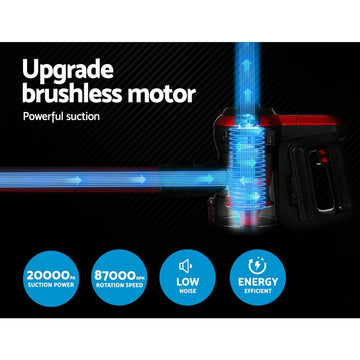 Devanti Stick Vacuum Cleaner Brushless Cordless 250W Red - 0