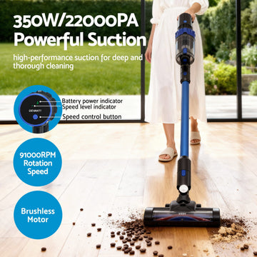 Devanti Stick Vacuum Cleaner Brushless Cordless 350W Blue - 0