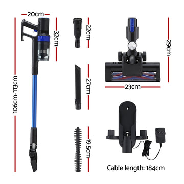 Devanti Stick Vacuum Cleaner Brushless Cordless 350W Blue - 0