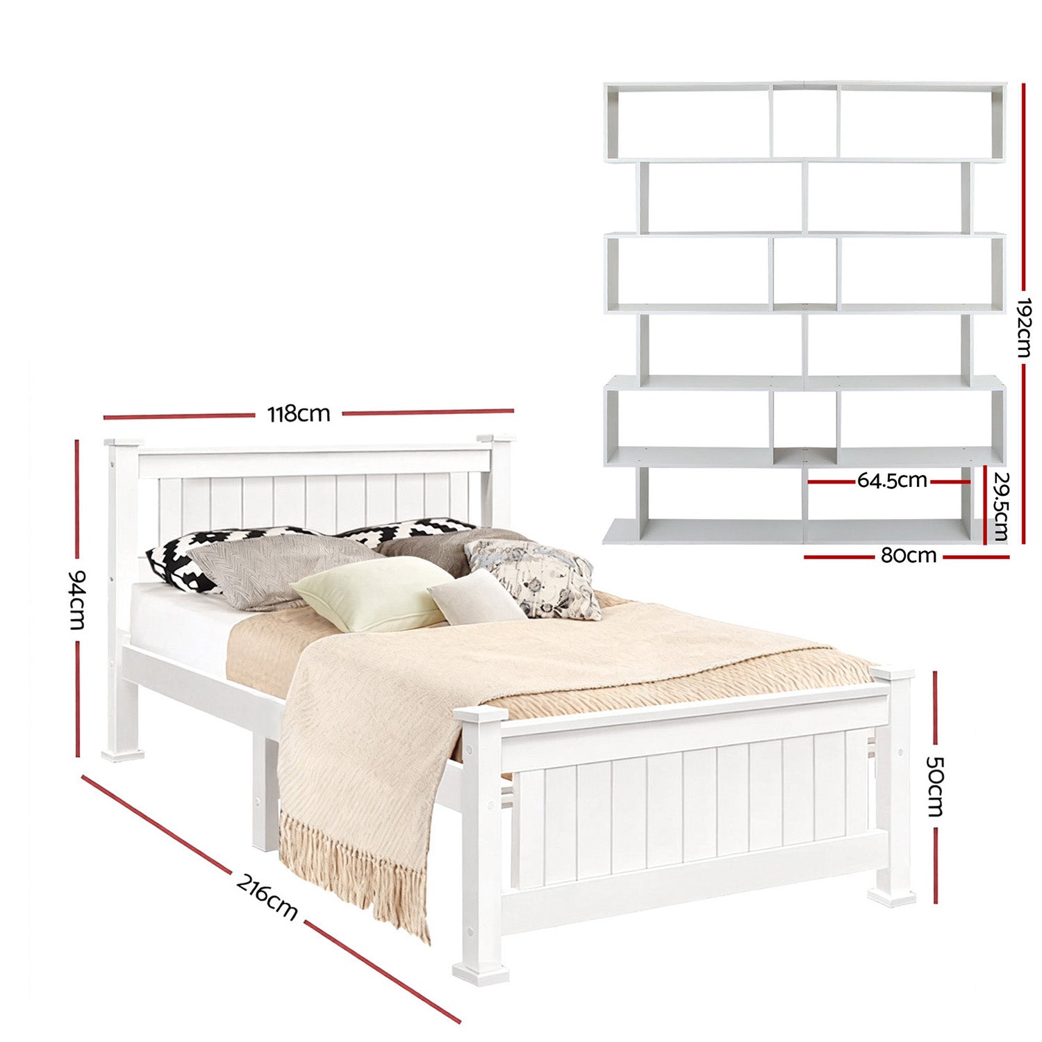 Artiss King Single Bed Frame and Bookshelf - 0
