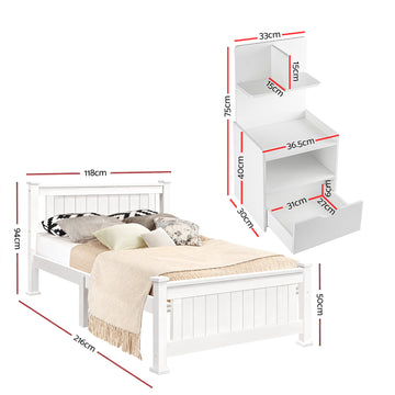 Artiss King Single Bed Frame and Bedside Table White - 0