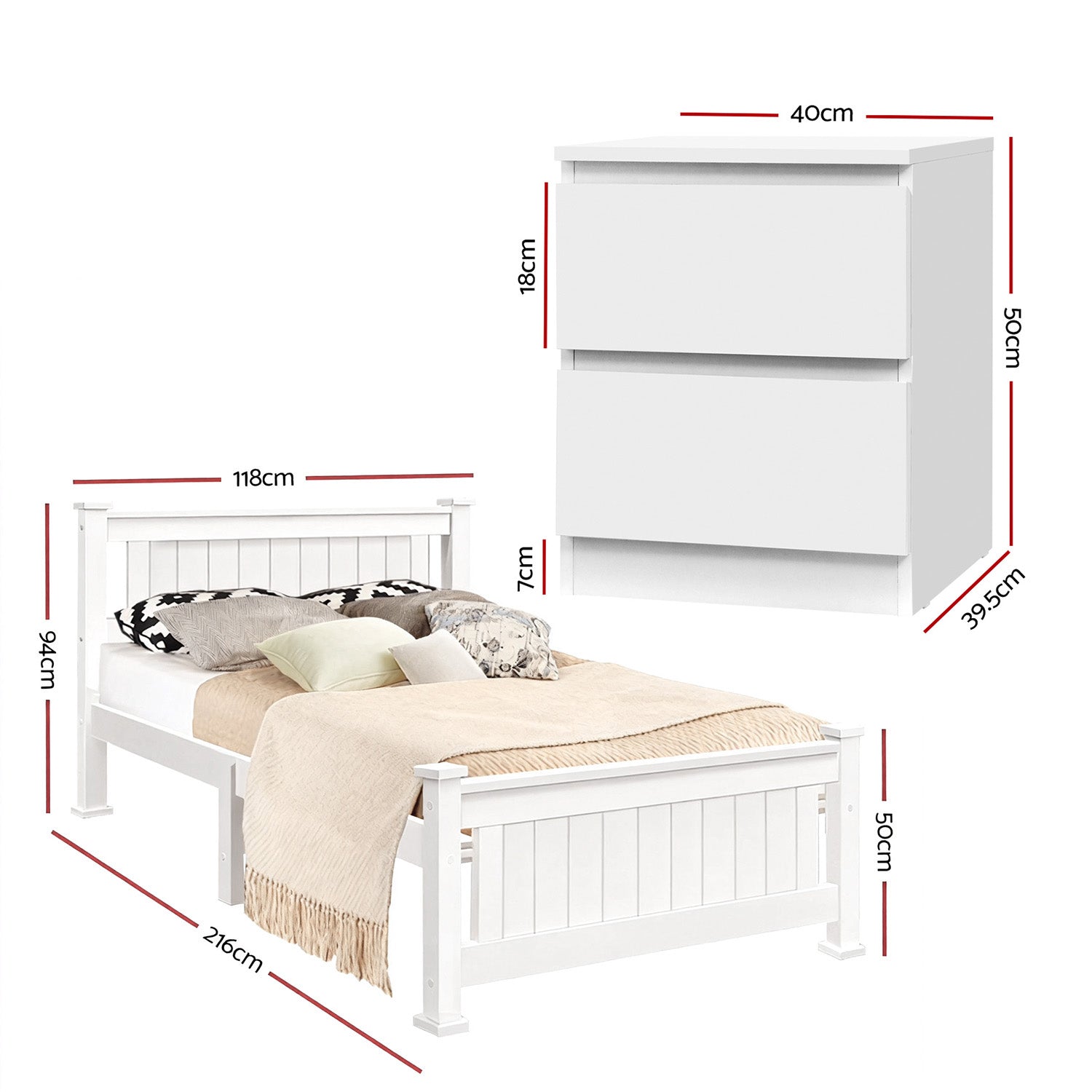 Artiss King Single Bed Frame and Bedside Table - 0