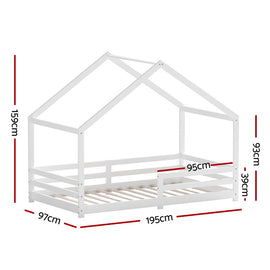 Artiss Bed Frame Wooden Kids Single House Frame White AMOS - 0