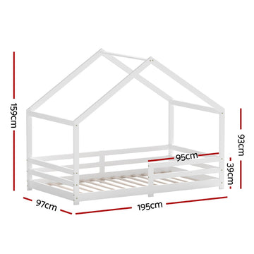 Artiss Bed Frame Wooden Kids Single House Frame White AMOS - 0
