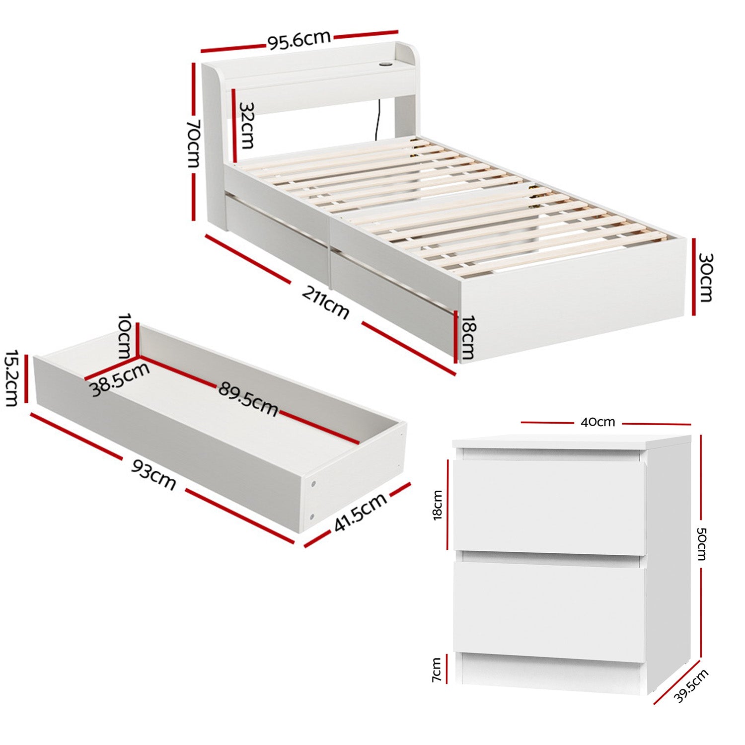 Artiss Single Bed Frame and Bedside Table - 0