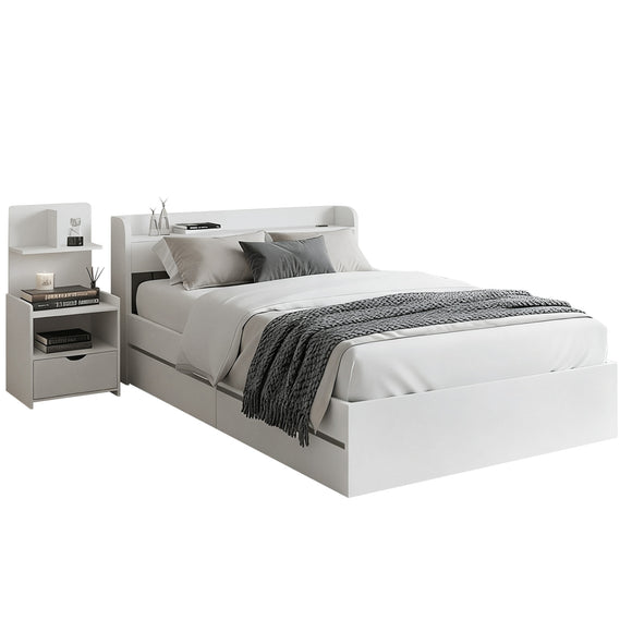 Artiss Single Bed Frame with Charging Ports and Bedside Table