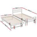 Artiss Bed Frame Single Size 2-in-1 Trundle Wooden White AVIS-2