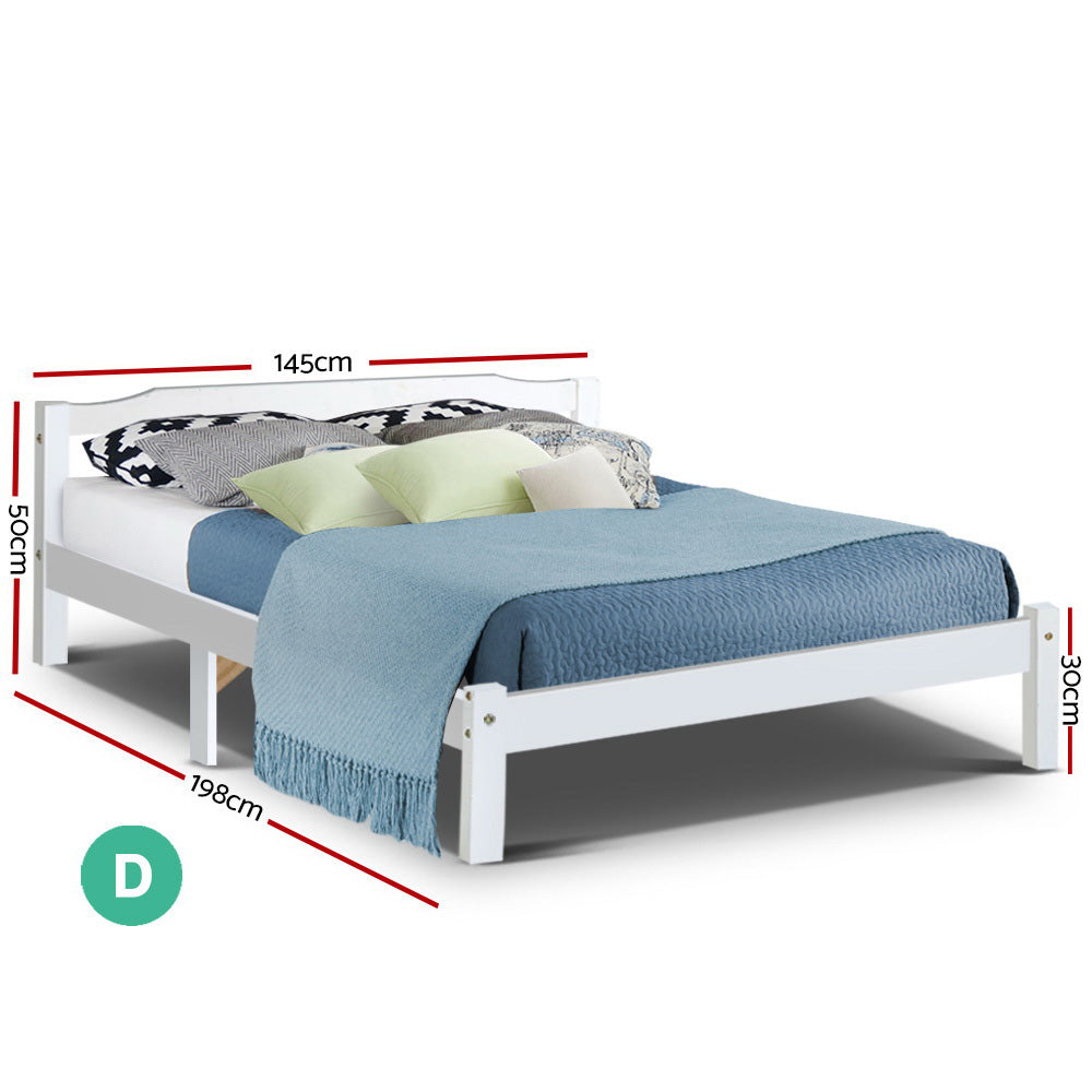 Artiss Bed Frame Double Size Wooden White LEXI - 0