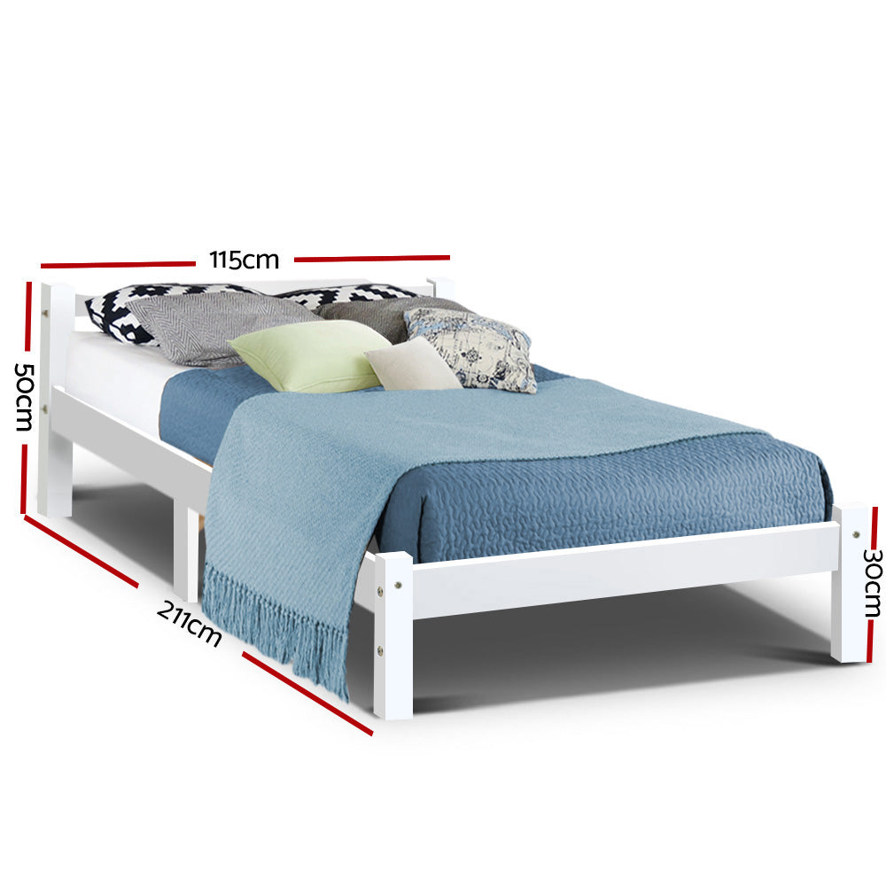 Artiss Bed Frame King Single Size Wooden White LEXI - 0