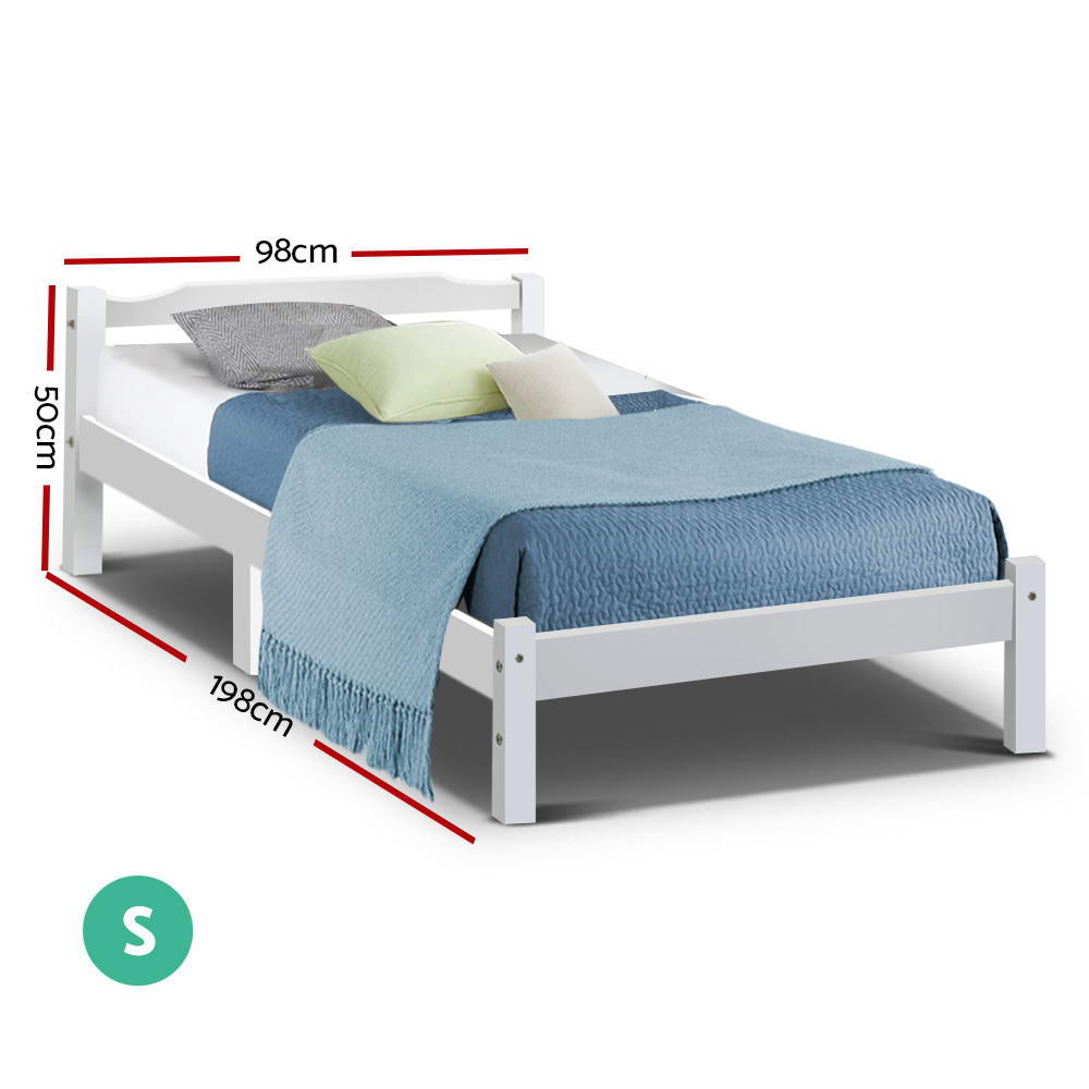 Artiss Bed Frame Single Size Wooden White LEXI - 0