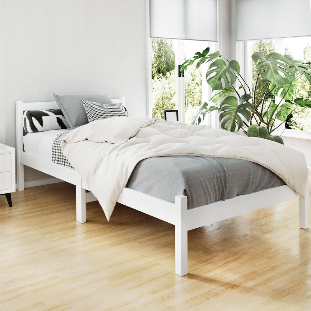 Artiss Bed Frame King Single Size Wooden White SOFIE - 0