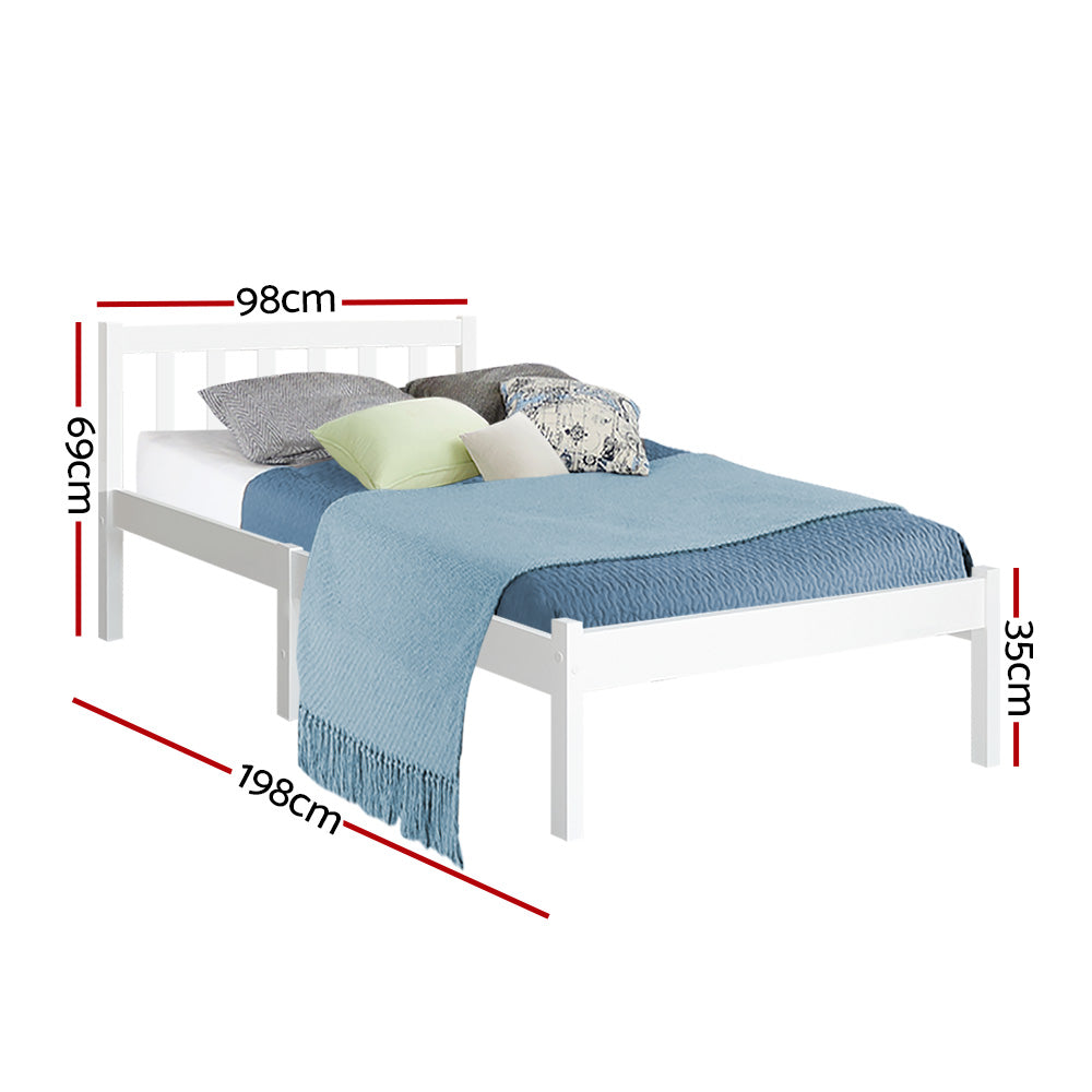 Single Size Wooden Bed Frame - White - 0