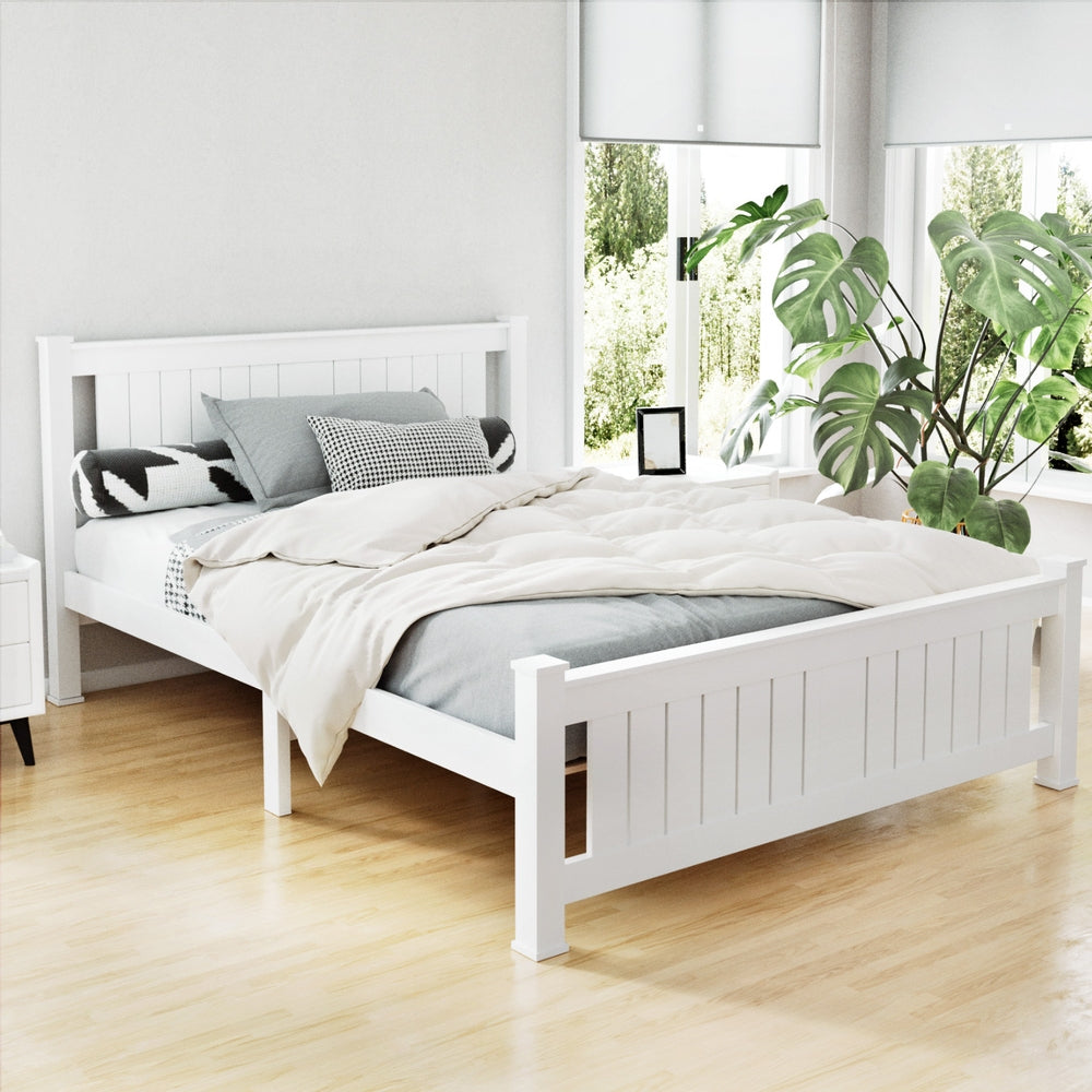 Double Size Wooden Bed Frame - White - 0