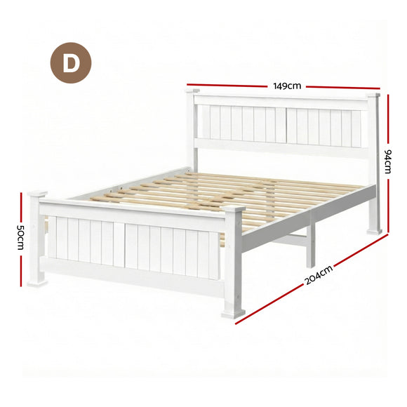 Double Size Wooden Bed Frame - White