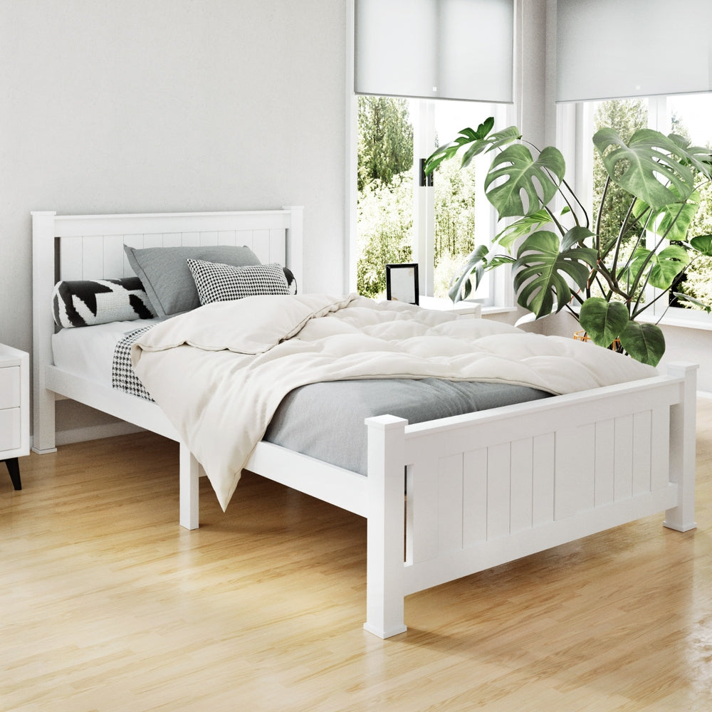 King Single Wooden Bed Frame - White - 0