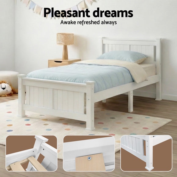 King Single Wooden Bed Frame - White
