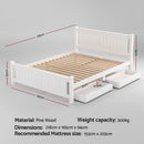 Artiss Bed Frame Queen Size Wooden Platform with 2 Storage Drawers White RIO-2