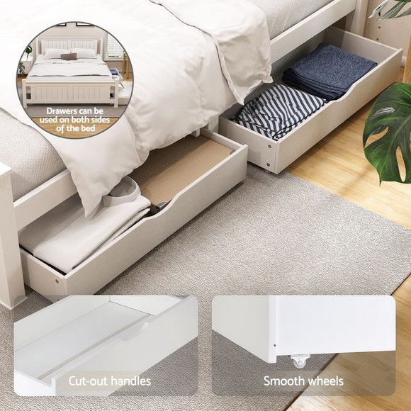 Artiss Bed Frame Queen Size Wooden Platform with 2 Storage Drawers White RIO