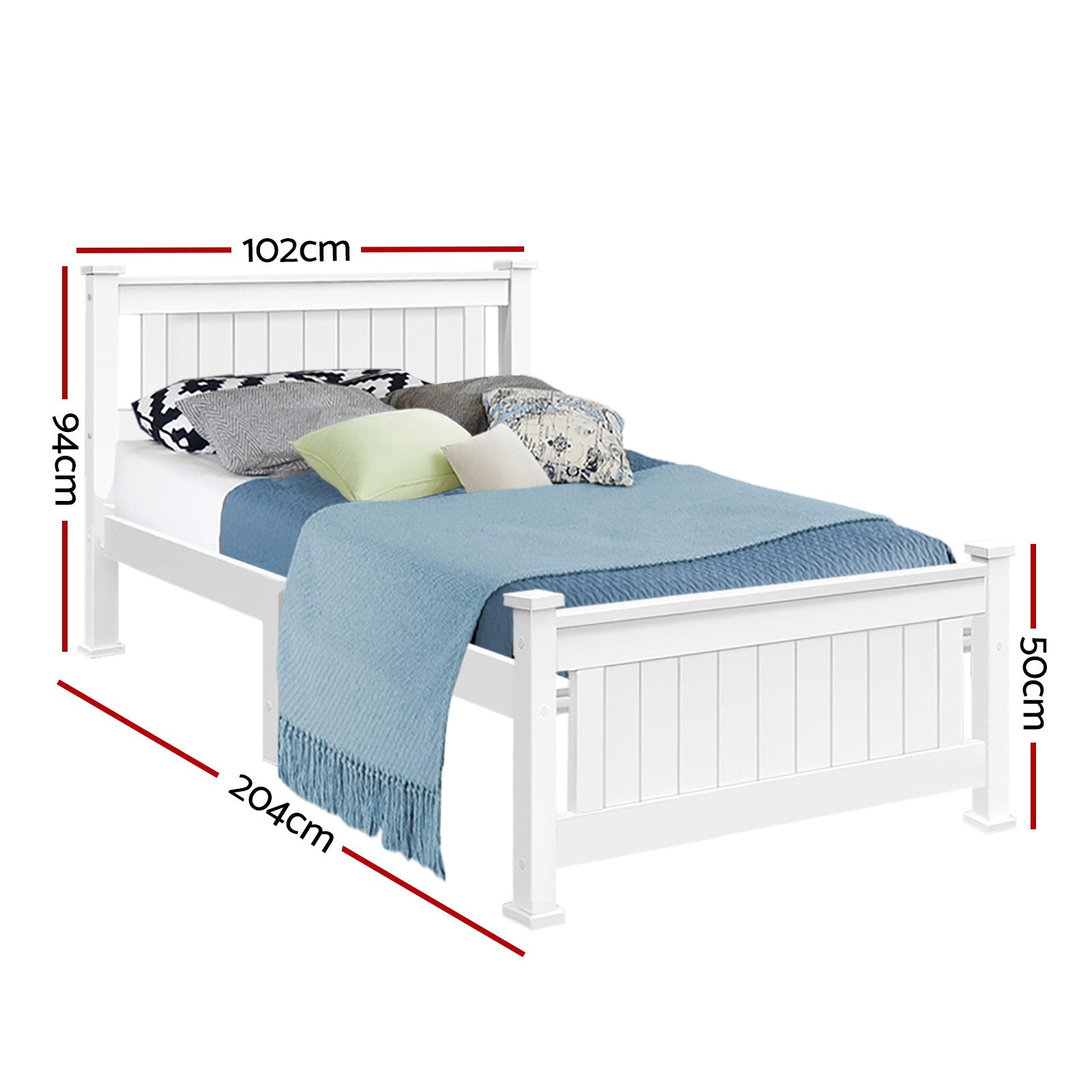 Single Size Wooden Bed Frame - White